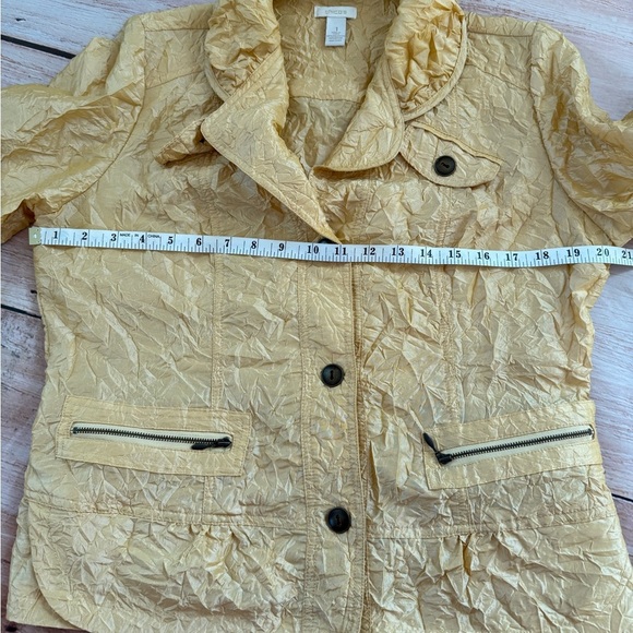 CHICO'S Woman’s Size 1 Golden  Polyester/Nylon Crinkle Button Up Jacket EUC 8 - Picture 6 of 8